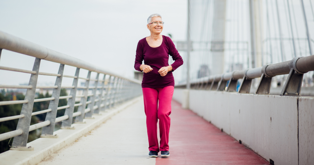Older woman walking to improve her circulation
