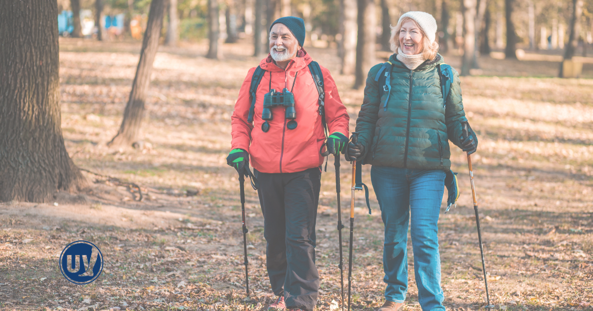 Couple walking in the forest.