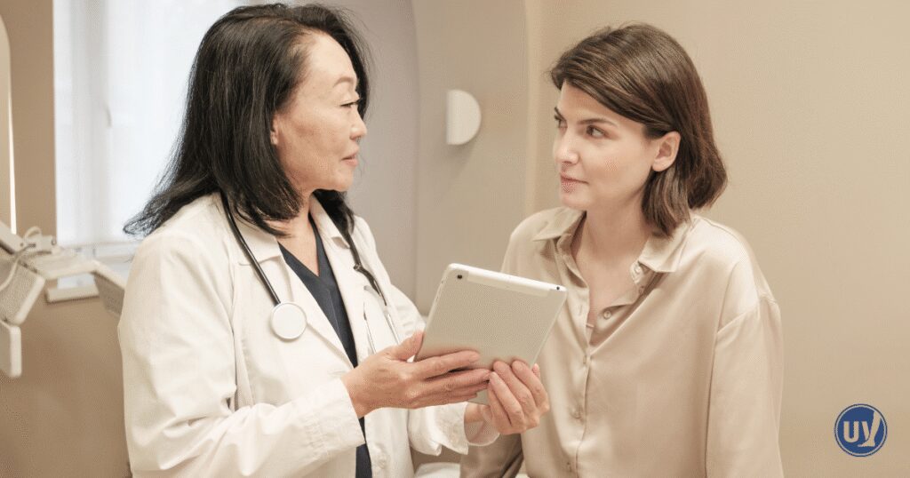 Doctor and patient discussing birth control options. 