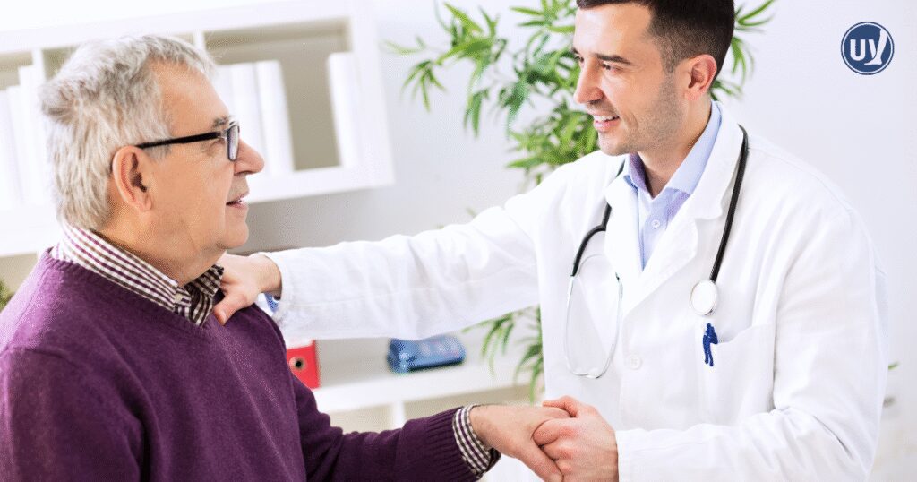 vascular specialist discussing treatment options with patient. 