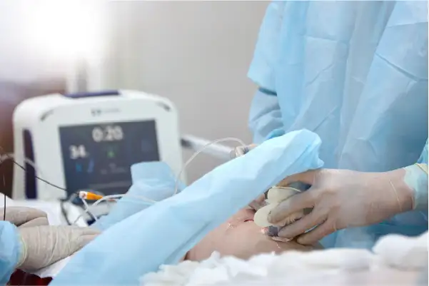 Vein doctor performing a vein treatment procedure