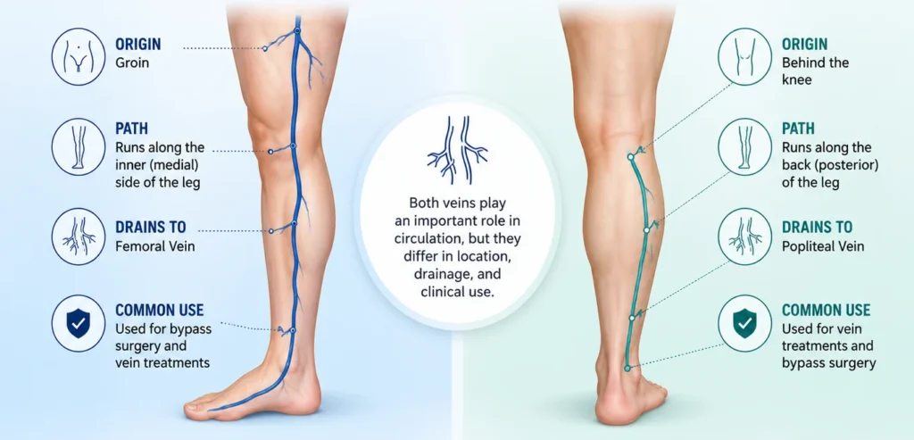 Great saphenous vein vs small saphenous vein
