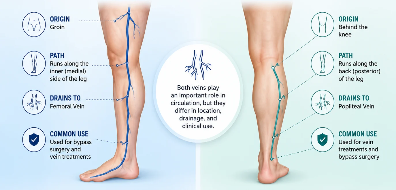 Great saphenous vein vs small saphenous vein