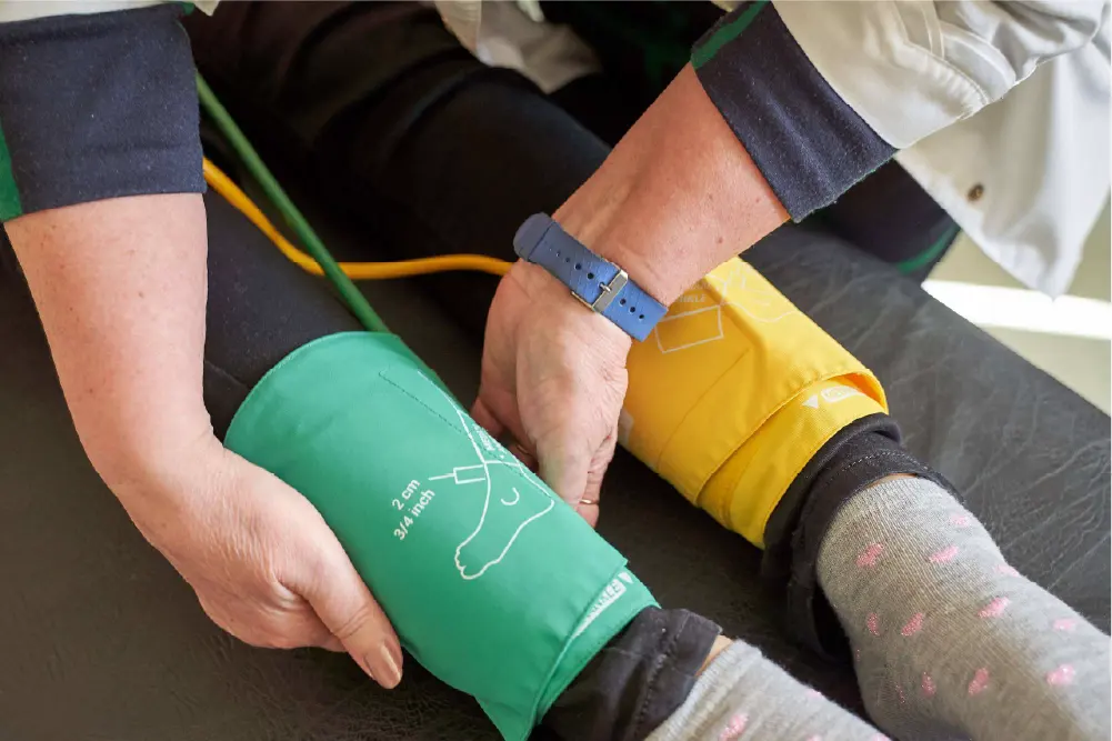 Foot cramps can be diagnosed by a doctor checking blood pressure in the lower legs