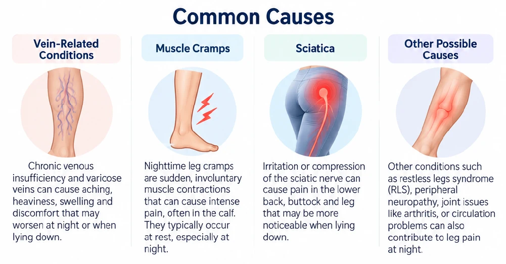 Graphic explaining common causes of leg pain at night
